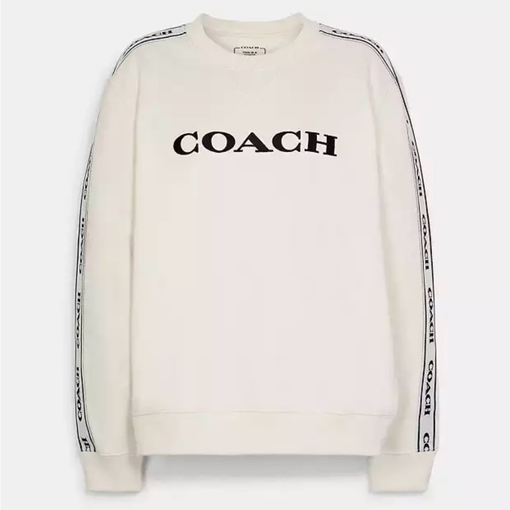 New Coach Cream Crewneck Sweatshirt with Logo arms
